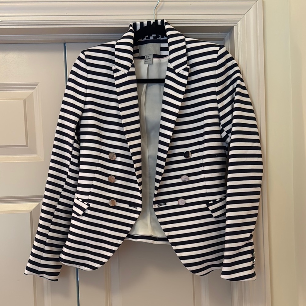 Striped H&M Navy and White Women's Blazer